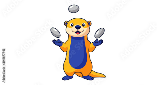 Canvas Print Cute Otter Cartoon Character Juggling Shiny Objects