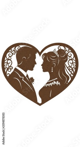 Silhouette of a Bride and Groom in a Heart Shape.