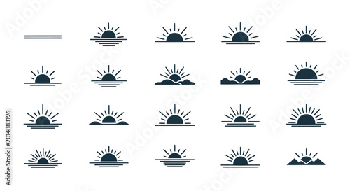 Valokuva Sunrise Icons Collection, Sunset Vector Graphics, Dawn Symbol Set