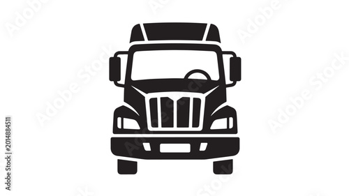 Truck front icon with bold black outline and grille details, simple vector style for transport and logistics branding
