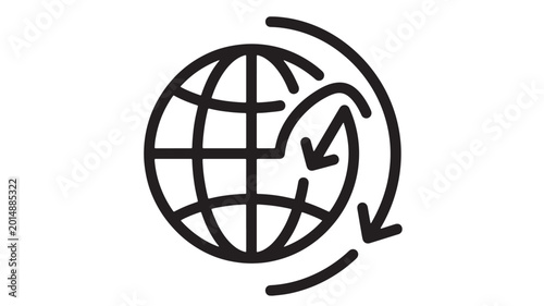 Photos Globe with arrow clockwise icon in clean black line art style for web, app, and