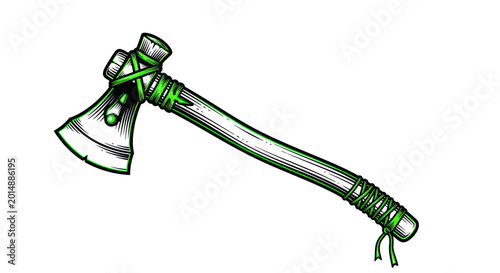 Obraz na plátne Vintage Tomahawk Axe with Green Rustic Wrap - Native American Weapon Illustratio