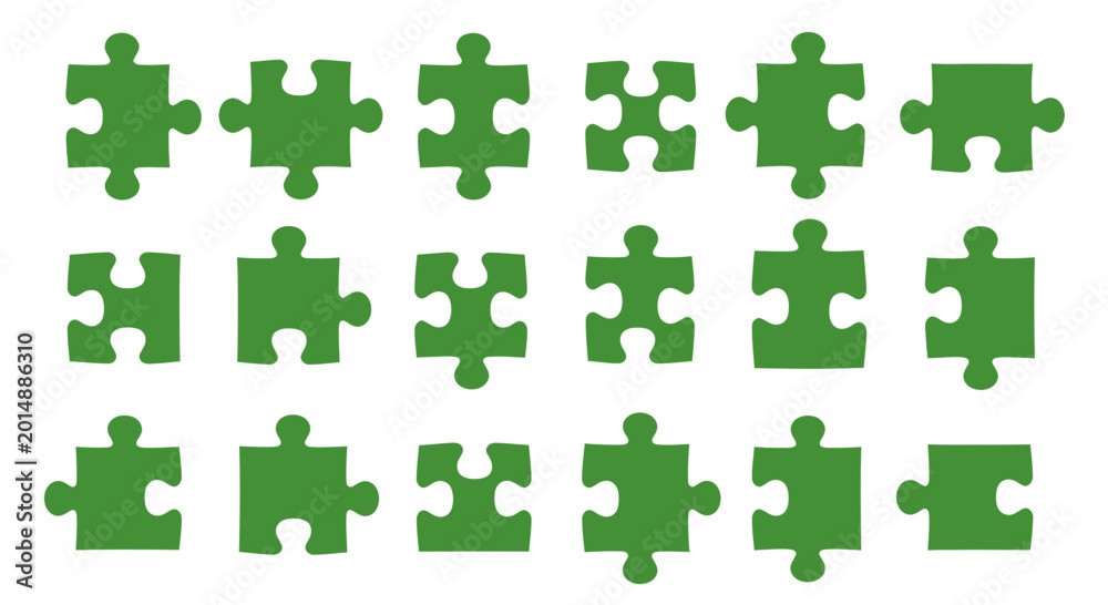 Naklejka premium Green Puzzle Pieces Arranged in Rows, Symbolizing Solutions and Collaboration