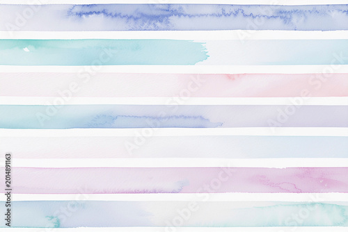 Watercolor stripe seamless pattern. Watercolour hand drawn striped texture on white background.