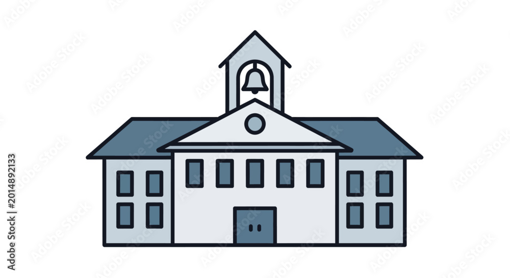 Fototapeta Illustration of a classic school building with a bell tower and multiple windows.