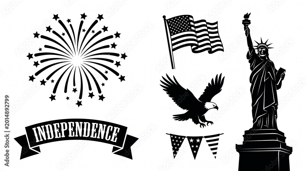 © Create of God - Usa independence day symbols set - fireworks flag eagle statue of liberty