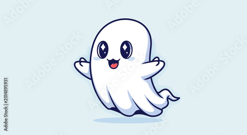 Photos Cute cartoon ghost character with big eyes and smiling face.