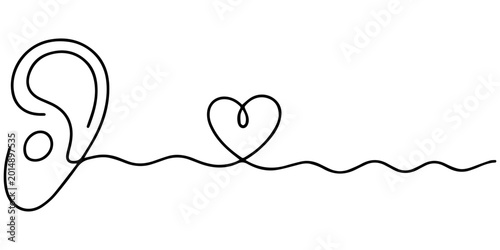 фотографія ear and heart design continuous one line drawing, Continuous One Line Drawing of