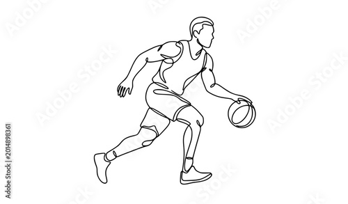 Basketball player continuous one line drawing sports vector