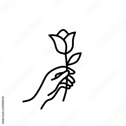 vector silhouette of a plant, Hand Holding Flower Outline Icon