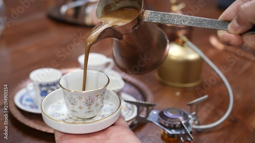 Turkish Coffee Pouring into Traditional Cup — Close-Up Cinematic Shot