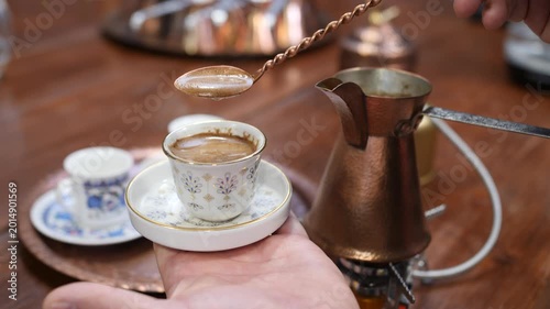 Traditional Turkish Coffee Foam Served with Spoon — Cinematic Close-Up