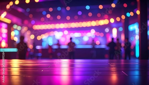 Vibrant Nightclub Dance Floor Scene Lights.