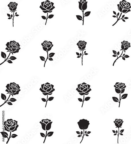 Black Roses, Rose Icons, Floral Symbols, Vector Graphics