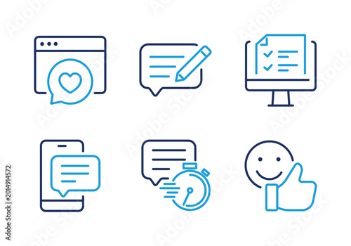 Digital Feedback and Customer Service thin line icon set. Minimal web icons