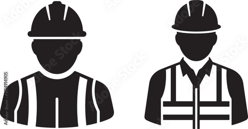 Construction worker icons in silhouette style