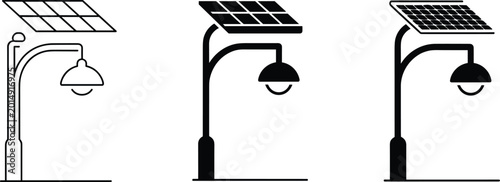 Slika na platnu Three solar powered street lights showing progression from outline to solid silh