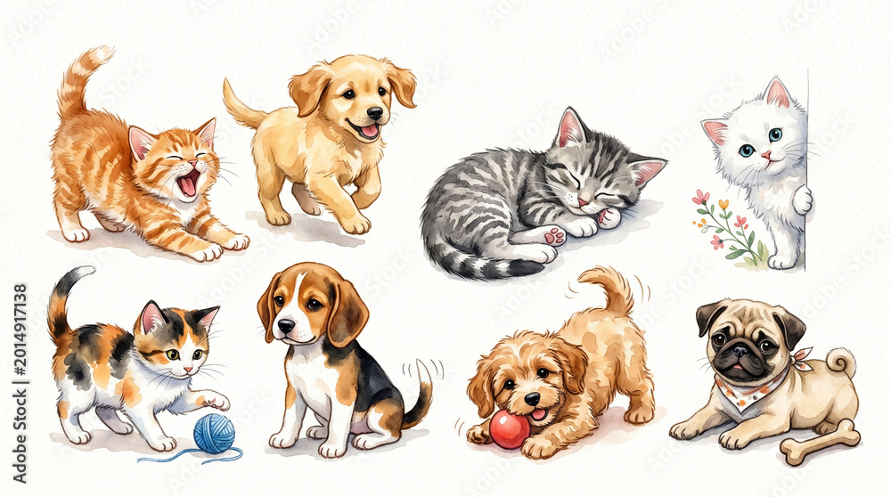 Obraz premium Cats Dogs Commercial Watercolor Illustration Design