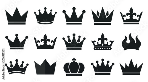 Foto Collection of crown icons in various styles representing royalty power
