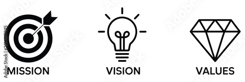 Konstfotografi Mission vision values business strategy core principles icon set vector collecti