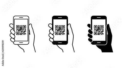 Photos Smartphone qr code icons: mobile scanning technology with qr code, qr scanner