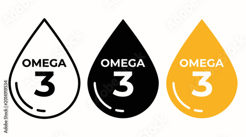Foto Omega 3 icon representations in different colors and styles with fish oil
