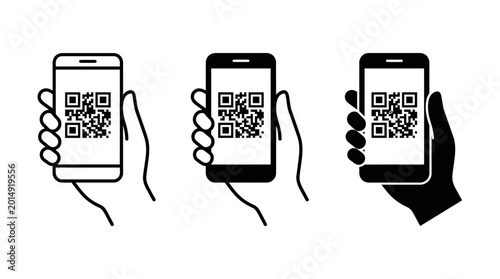 Tableau sur toile Qr code scanning with smartphone icons in various styles qr code mobile phone