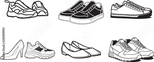 Shoe icons, footwear illustrations, vector shoes, sneaker graphics