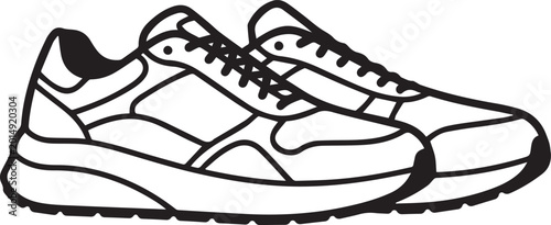 Sneakers, athletic shoes, running footwear, black and white illustration, vector graphics