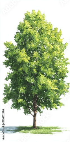 Lush Green Deciduous Tree with Vibrant Foliage and Sturdy Trunk on a White Background.