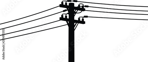 Foto Silhouette of a wooden utility pole with power lines against a white background