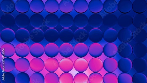 Abstract purple blue background with shiny, illuminated glass spheres, 4K animation.