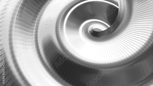 Silver metal striped pattern background, wavy and spiral shiny chrome metalli...