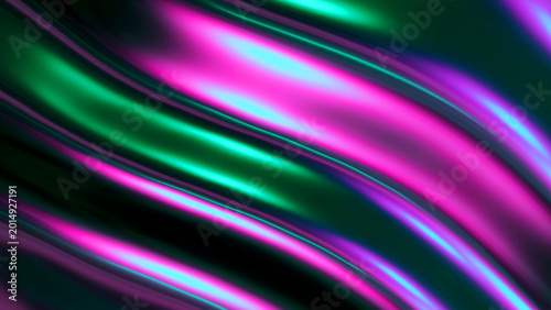 Abstract background with neon colored waves on black background, purple green...