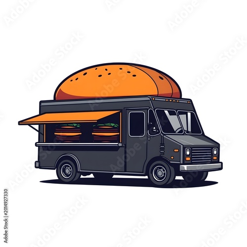 Modern Burger Food Truck with Neon Signs Illustration