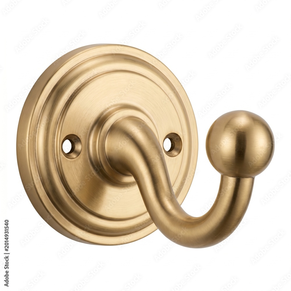 Obraz premium Solid Brass Wall Mount Coat Robe Hook Isolated on White Background