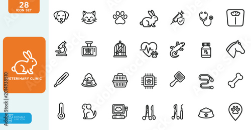 Bild auf Leinwand Veterinary Clinic  Line  Vector illustration Editable Icons set