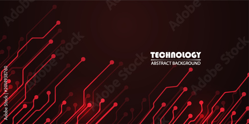 Abstract Red Technology Circuit Background with Glowing Digital Lines. Futuristic technology concept