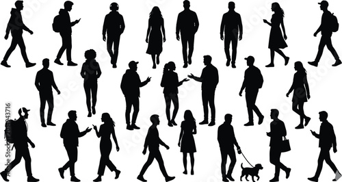 Foto Diverse crowd silhouette vector illustration with people in front back and side