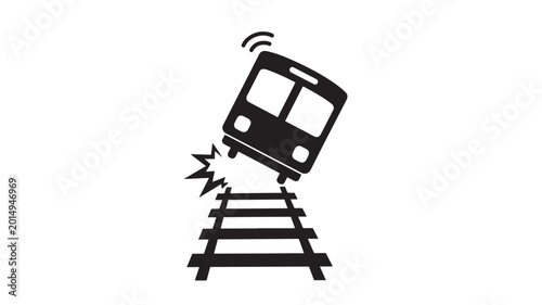 Tableau sur toile Train derailment warning icon with wireless signal and cracked track symbol in b