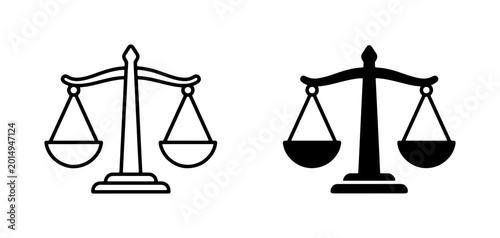 Cuadro en lienzo Justice Scales Vector Icons, Balance Symbol, Legal Weighing Instrument, Law and