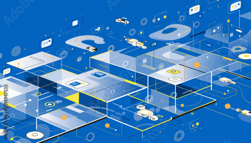 Futuristic Digital Network with Data Nodes and Connections in a High-Tech Environment.