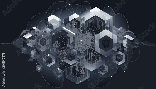 Futuristic Digital Network with Cloud Computing and Blockchain Technology.