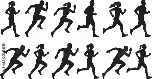Bild auf Leinwand Black silhouettes of people running