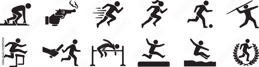 Fototapeta premium Black silhouettes of people running and playing sports