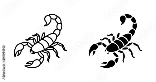Foto Scorpion Icons, Vector Silhouettes, Arachnid Art, Black and White Graphics