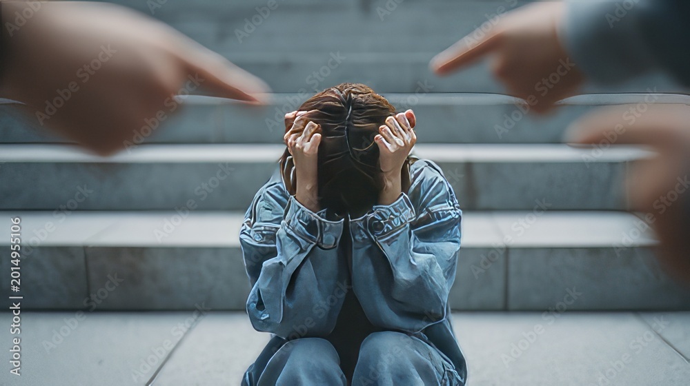 © Taiwo - Public shaming, Bullied Man or Public Accusation Concept, social pressure, guilt, and bullying.
