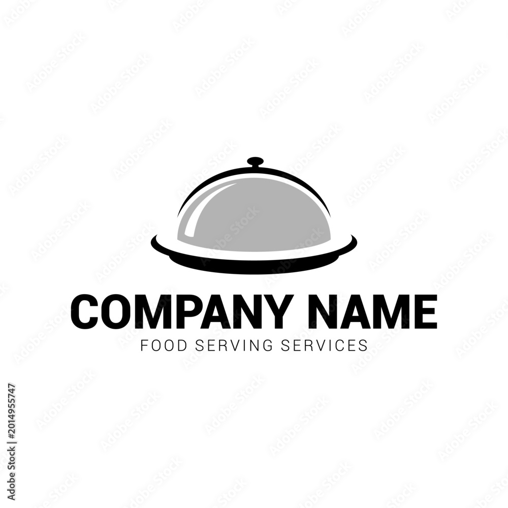 Fototapeta premium Serving services logo design with steel food cloche and large plate