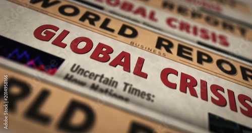 Global crisis daily news newspaper printing. Abstract concept retro headlines 3d seamless looped.