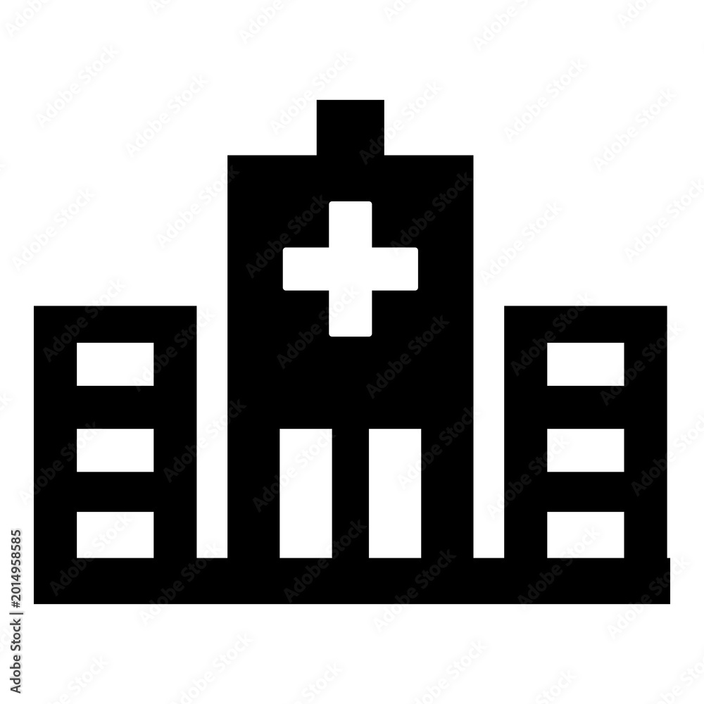 Obraz premium A large hospital building with a cross on the front. This icon denotes medical facilities, emergency centers, inpatient care, and the physical infrastructure of healthcare.